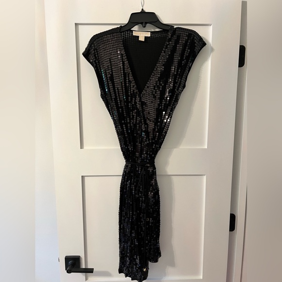Michael Kors Black Sequin Wrap Dress (Size: M) - Picture 2 of 8
